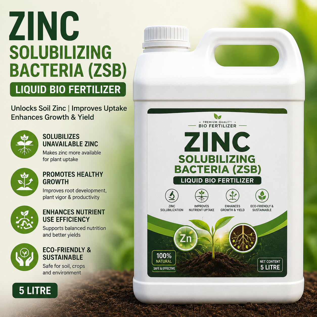 5 Litre Zinc Solubilizing Bacteria (ZSB) Liquid Bio Fertilizer