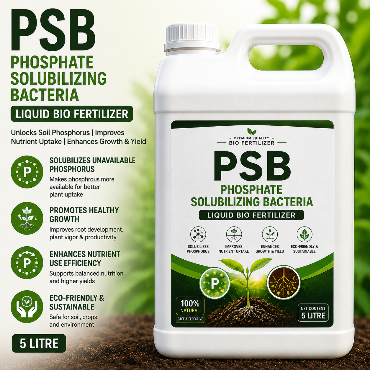 5 Litre PSB Liquid Bio Fertilizer (Phosphate Solubilizing Bacteria)