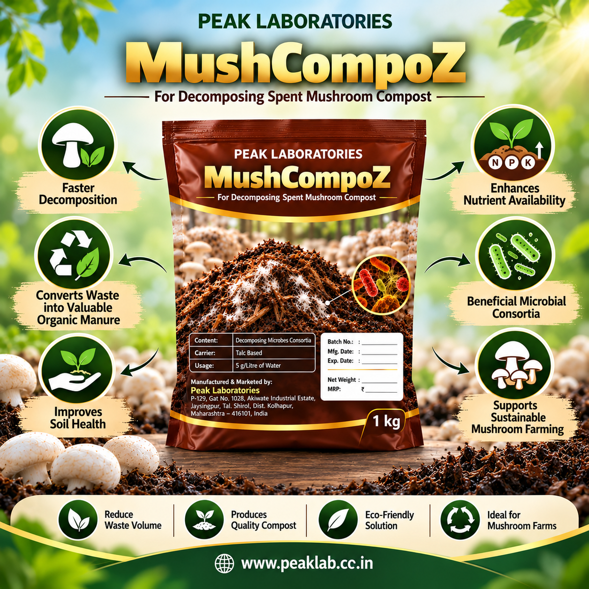 MushCompoZ Microbial Decomposer for Spent Mushroom Compost 1 kg packet