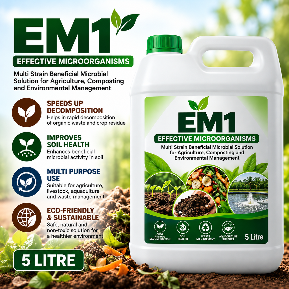 5 litre EM1 Effective Microorganisms Liquid