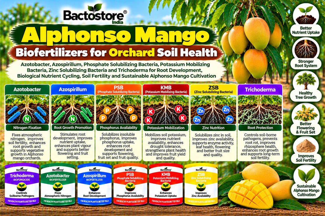Alphonso Mango Biofertilizers for Orchard Soil Health | Azotobacter, Azospirillum, Phosphate Solubilizing Bacteria, Potassium Mobilizing Bacteria, Zinc Solubilizing Bacteria and Trichoderma for Root Development