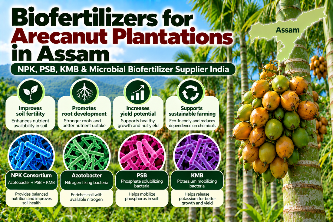 Biofertilizers for Arecanut Plantations in Assam | NPK, PSB, KMB & Microbial Biofertilizer Supplier India