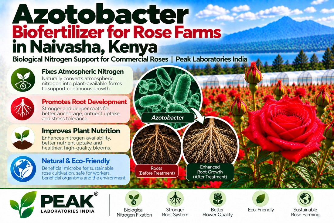 Azotobacter Biofertilizer for Rose Farms in Naivasha, Kenya | Biological Nitrogen Support for Commercial Roses | Peak Laboratories India