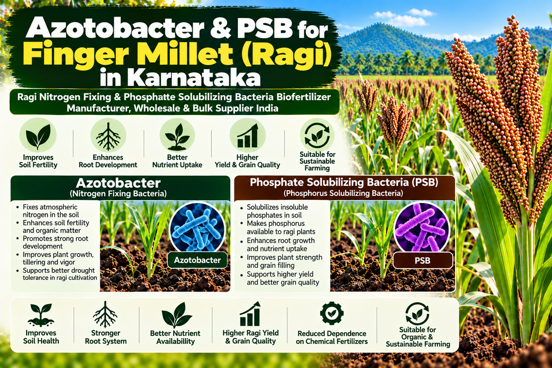 Azotobacter & PSB for Finger Millet in Karnataka | Ragi Nitrogen Fixing & Phosphate Solubilizing Bacteria Biofertilizer Manufacturer, Wholesale & Bulk Supplier India