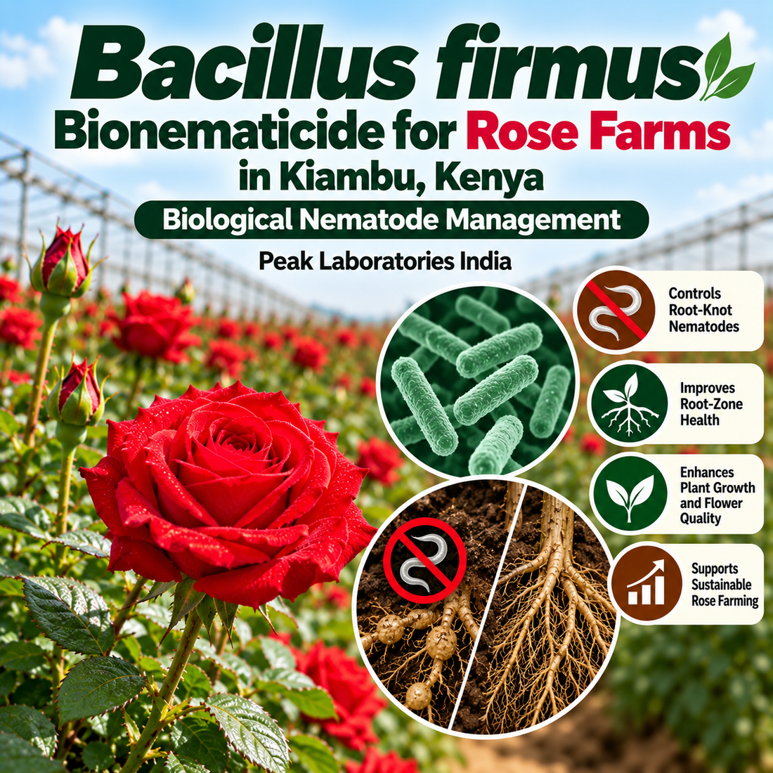 Bacillus firmus Bionematicide for Rose Farms in Kiambu, Kenya | Biological Nematode Management | Peak Laboratories India