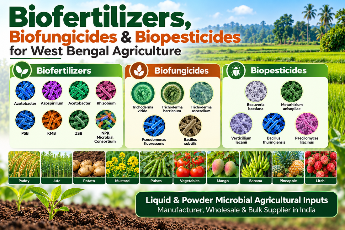 Biofertilizers, Biofungicides & Biopesticides for West Bengal Agriculture | Liquid & Powder Microbial Agricultural Inputs Manufacturer, Wholesale & Bulk Supplier India