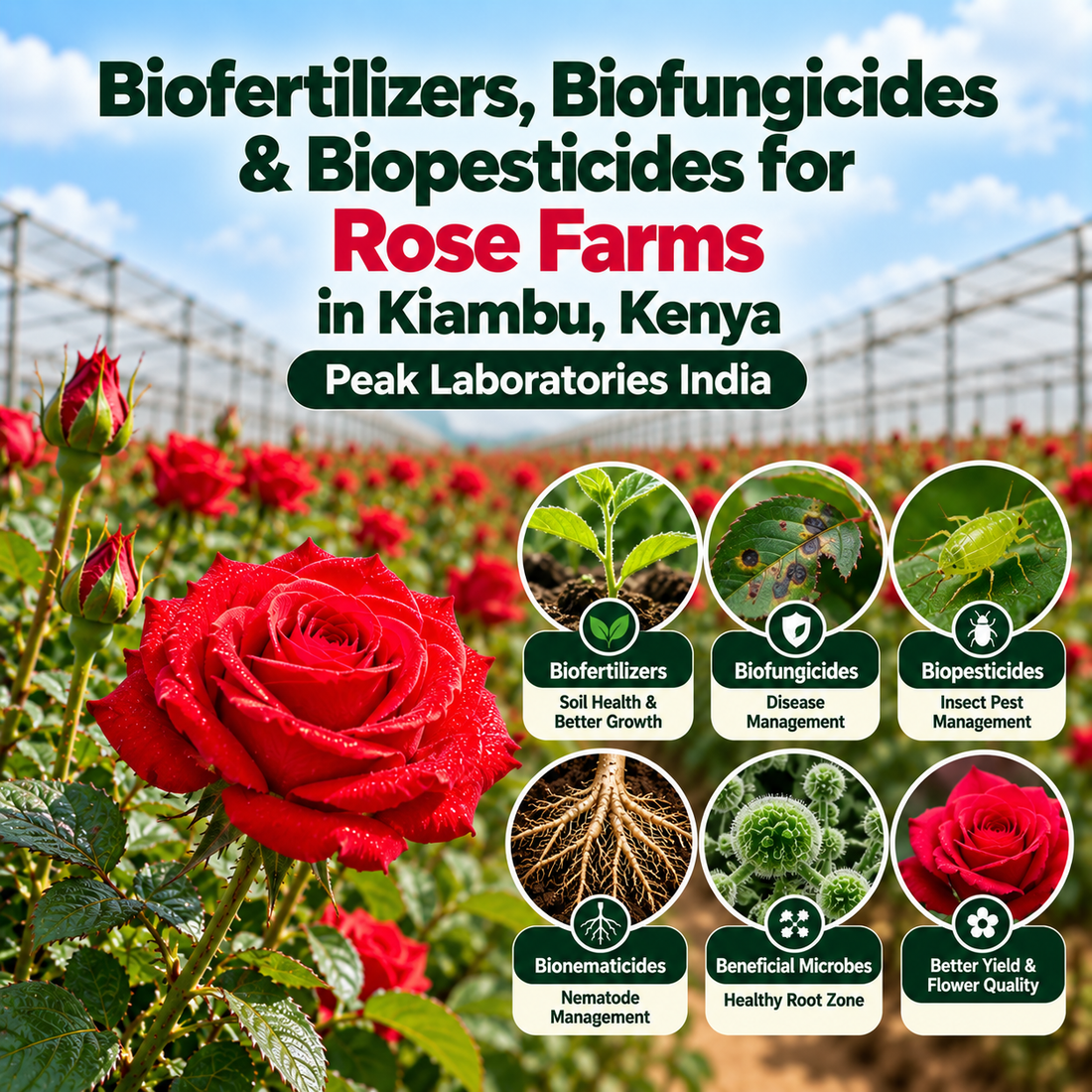 Biofertilizers, Biofungicides & Biopesticides for Rose Farms in Kiambu, Kenya | Peak Laboratories India