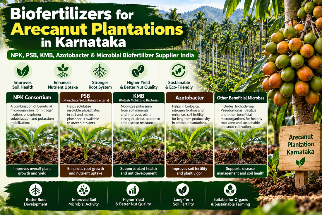 Biofertilizers for Arecanut Plantations in Karnataka | NPK, PSB, KMB, Azotobacter & Microbial Biofertilizer Supplier India