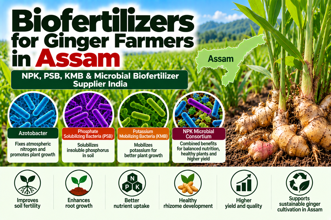 Biofertilizers for Ginger Farmers in Assam | NPK, PSB, KMB & Microbial Biofertilizer Supplier India