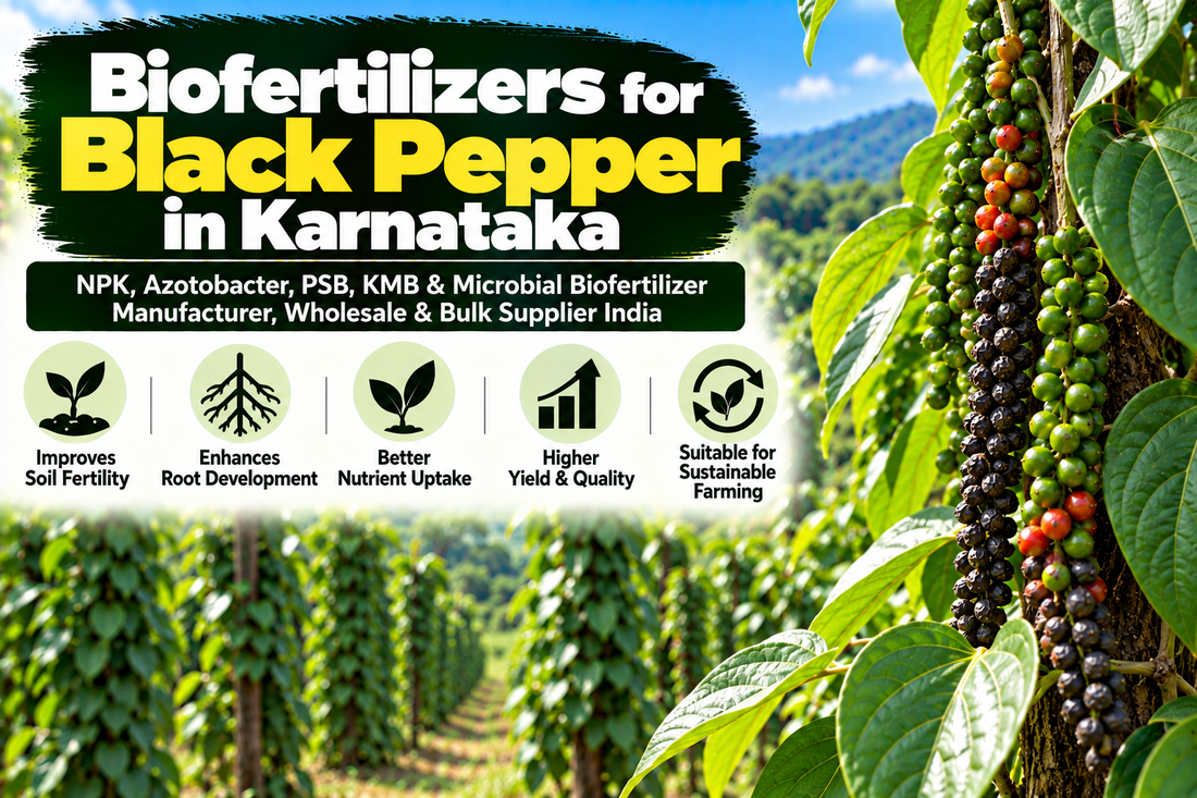 Biofertilizers for Black Pepper in Karnataka | NPK, Azotobacter, PSB, KMB & Microbial Biofertilizer Manufacturer, Wholesale & Bulk Supplier India