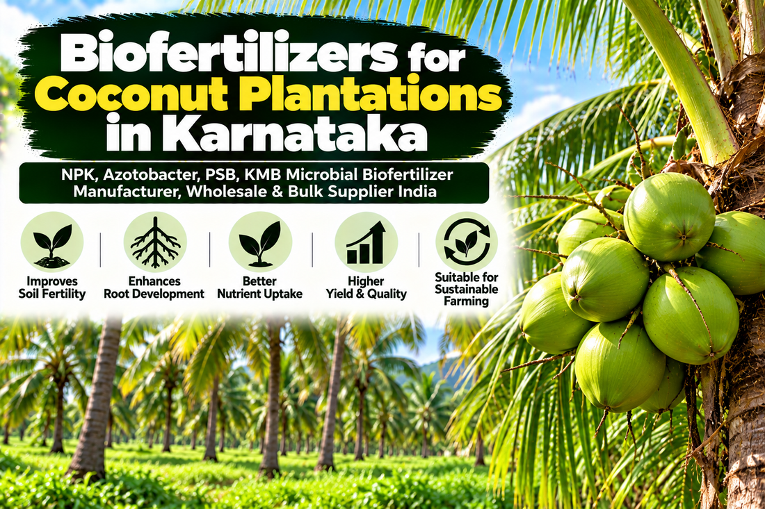 Biofertilizers for Coconut Plantations in Karnataka | NPK, Azotobacter, PSB & KMB Microbial Biofertilizer Manufacturer, Wholesale & Bulk Supplier India