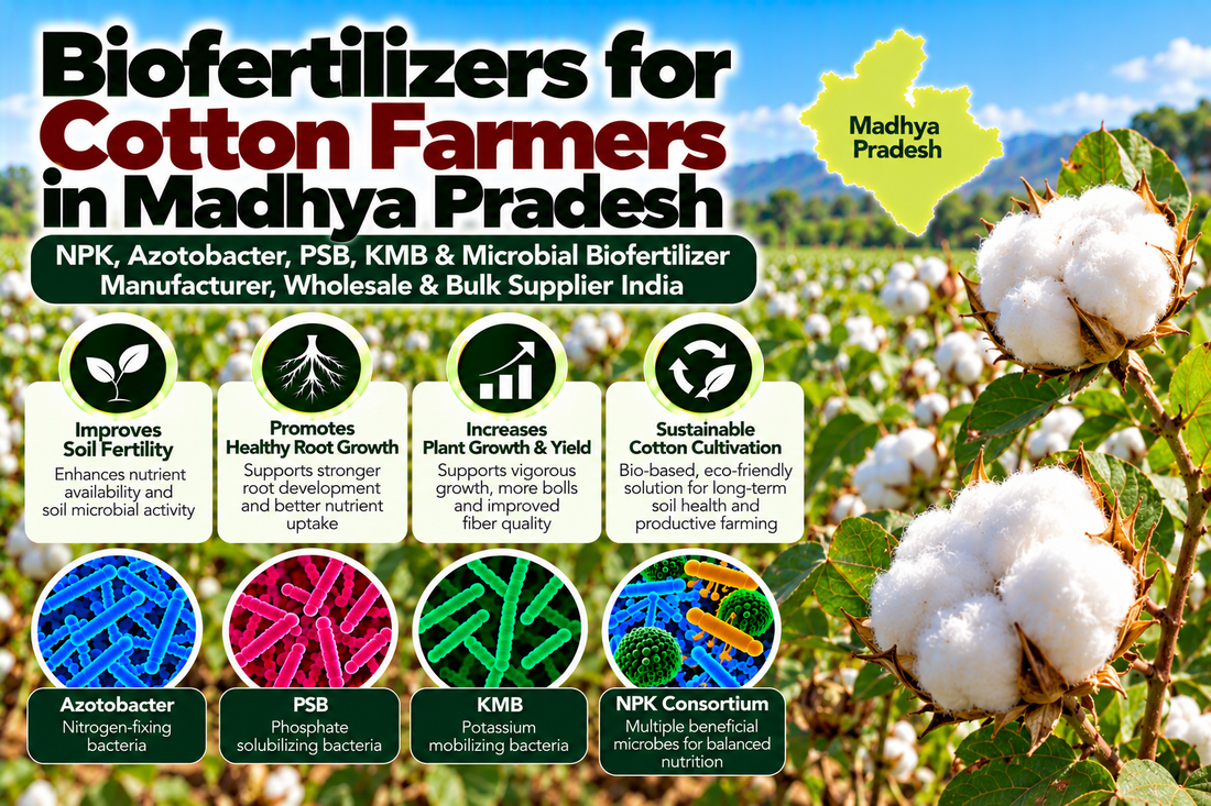 Biofertilizers for Cotton Farmers in Madhya Pradesh | NPK, Azotobacter, PSB, KMB & Microbial Biofertilizer Manufacturer, Wholesale & Bulk Supplier India