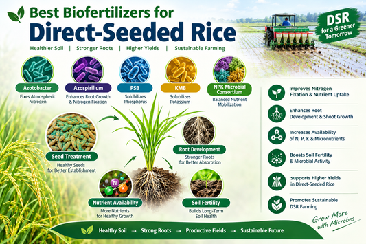Best Biofertilizers for Direct-Seeded Rice | Azotobacter, Azospirillum, PSB, KMB, NPK Microbial Consortium, Seed Treatment, Root Development, Nutrient Availability, Soil Fertility & Sustainable DSR Farming – Bactostore India