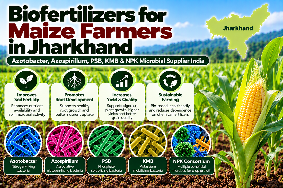 Biofertilizers for Maize Farmers in Jharkhand | Azotobacter, Azospirillum, PSB, KMB & NPK Microbial Supplier India