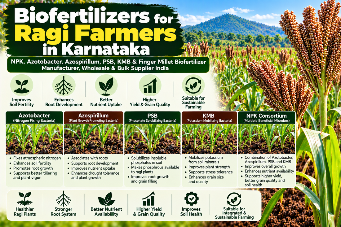 Biofertilizers for Ragi Farmers in Karnataka | NPK, Azotobacter, Azospirillum, PSB, KMB & Finger Millet Biofertilizer Manufacturer, Wholesale & Bulk Supplier India