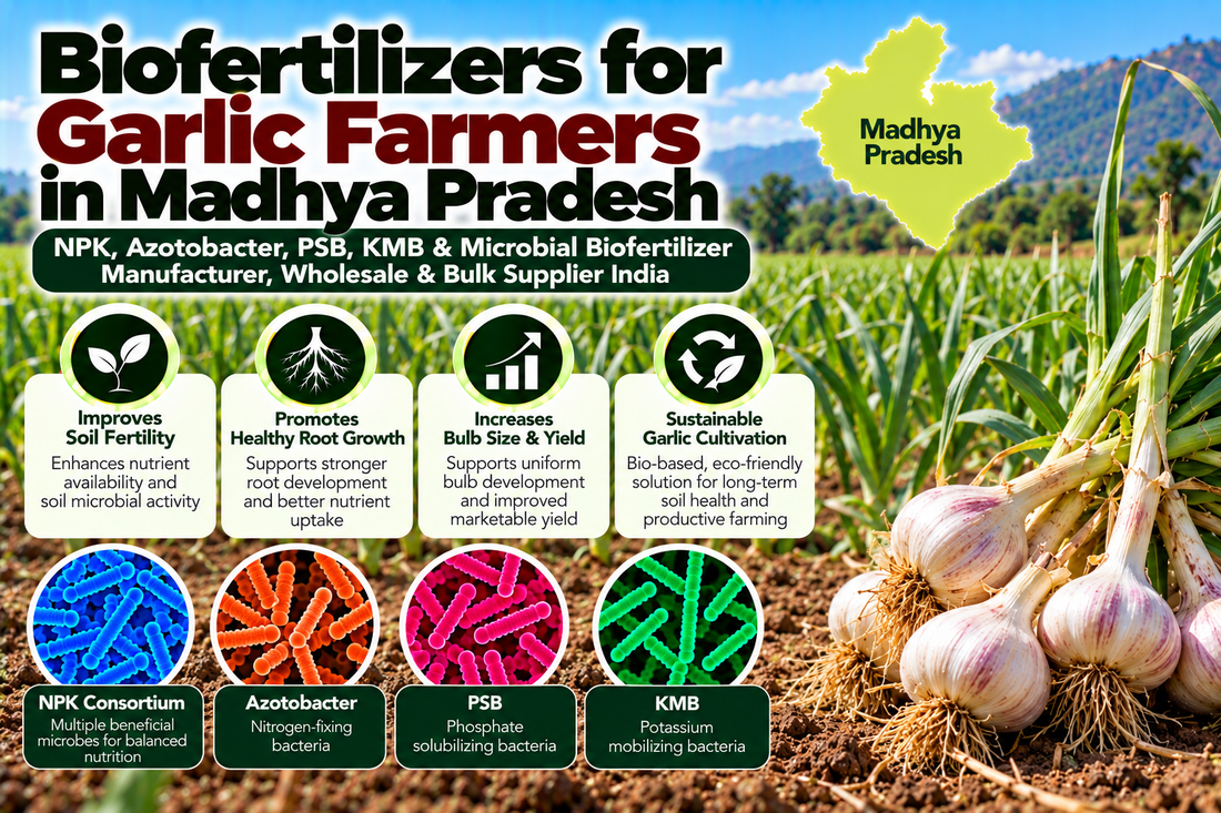 Biofertilizers for Garlic Farmers in Madhya Pradesh | NPK, Azotobacter, PSB, KMB & Microbial Biofertilizer Manufacturer, Wholesale & Bulk Supplier India