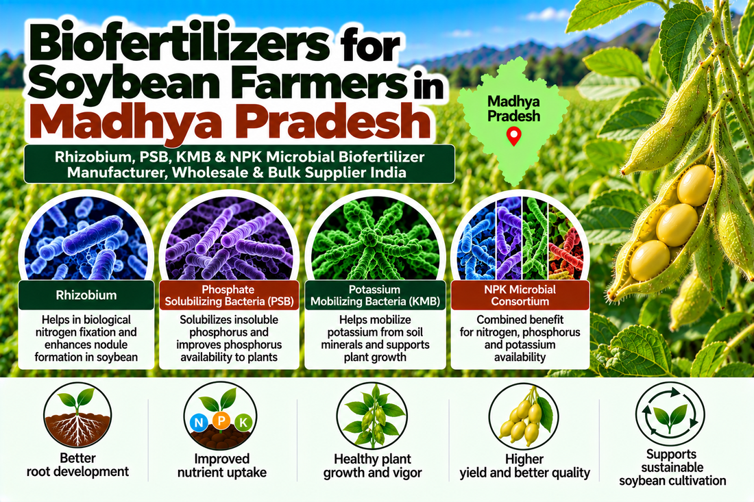 Biofertilizers for Soybean Farmers in Madhya Pradesh | Rhizobium, PSB, KMB & NPK Microbial Biofertilizer Manufacturer, Wholesale & Bulk Supplier India
