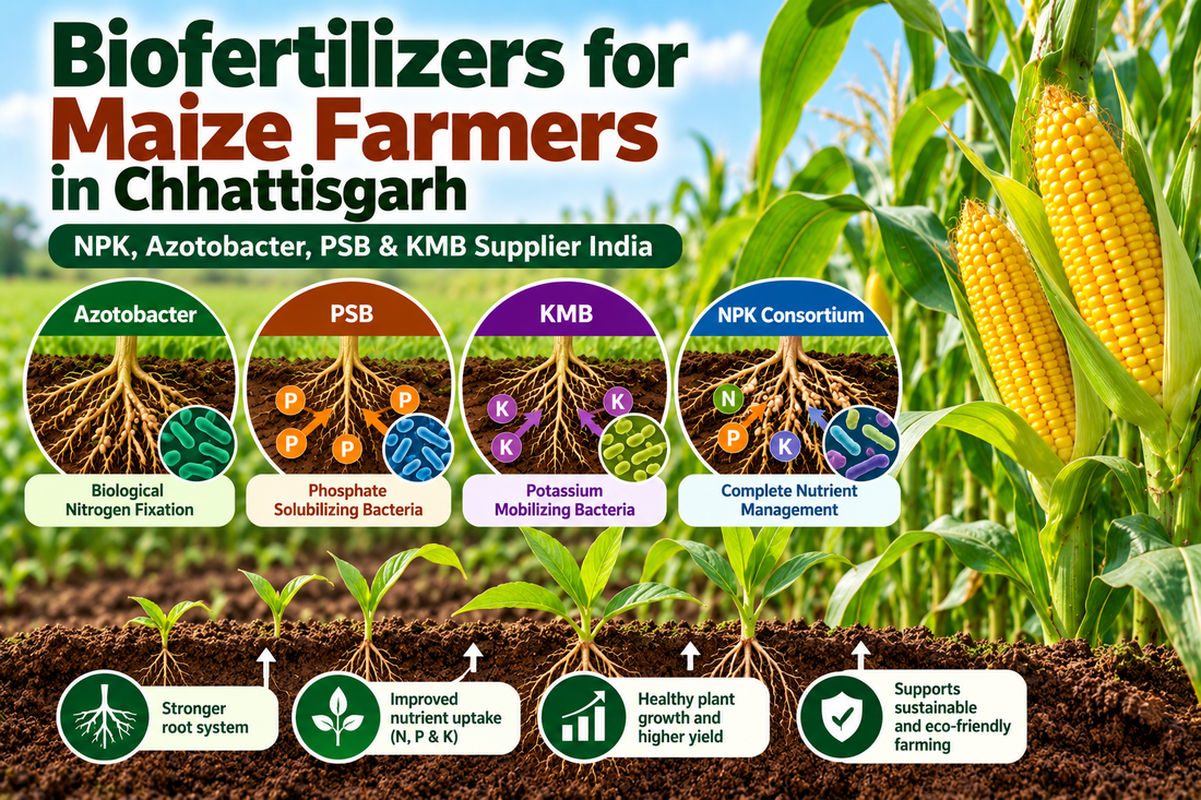 Biofertilizers for Maize Farmers in Chhattisgarh | NPK, Azotobacter, PSB & KMB Supplier India