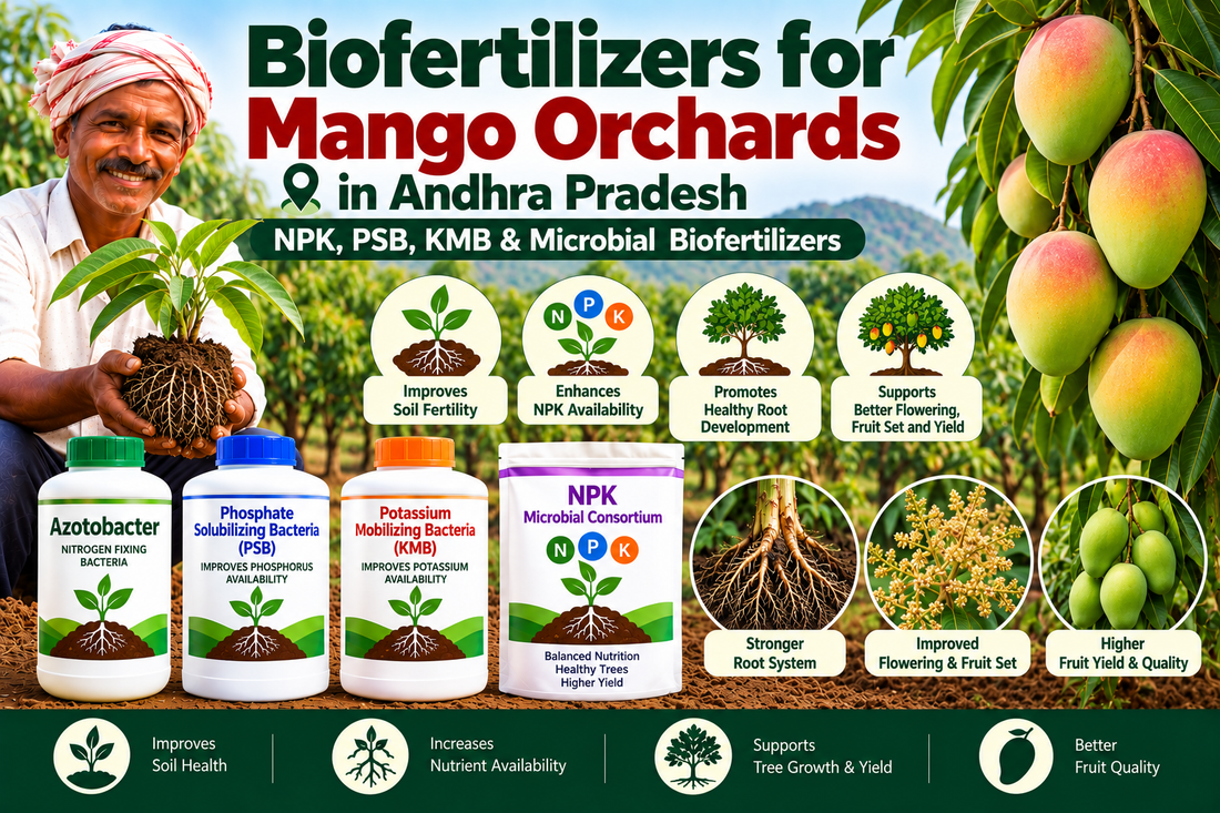 Biofertilizers for Mango Orchards in Andhra Pradesh | NPK, PSB, KMB & Microbial Biofertilizer Supplier India