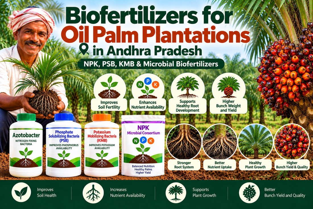 Biofertilizers for Oil Palm Plantations in Andhra Pradesh | NPK, PSB, KMB & Microbial Biofertilizer Supplier India