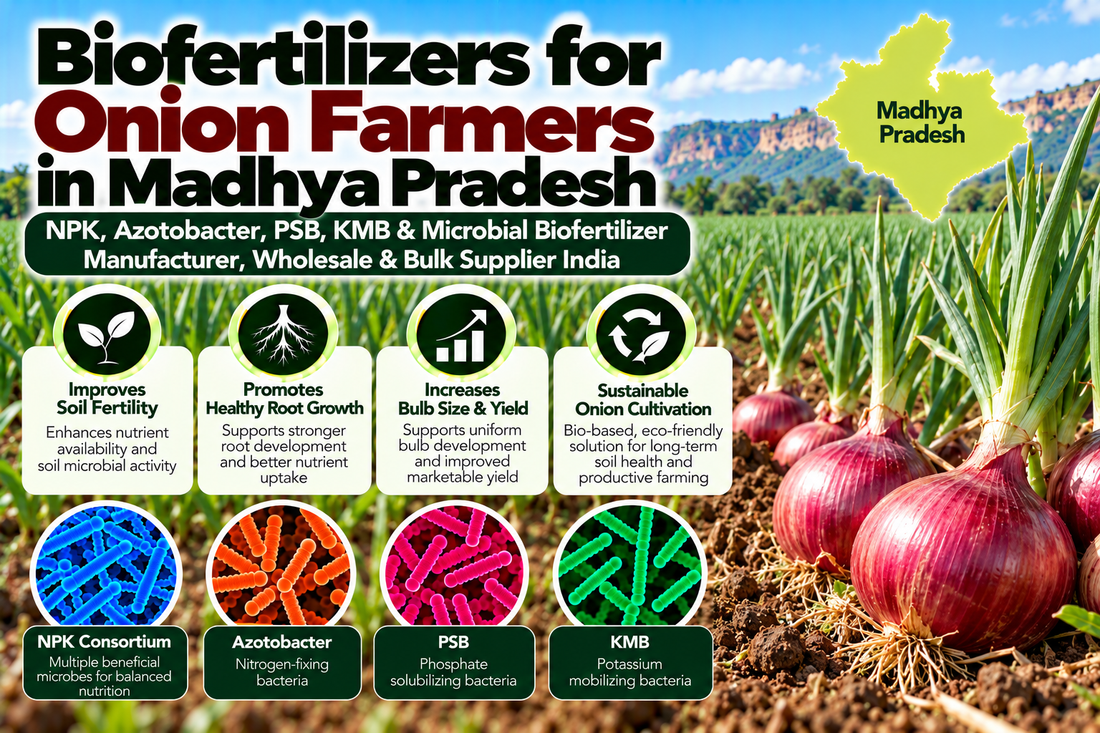 Biofertilizers for Onion Farmers in Madhya Pradesh | NPK, Azotobacter, PSB, KMB & Microbial Biofertilizer Manufacturer, Wholesale & Bulk Supplier India