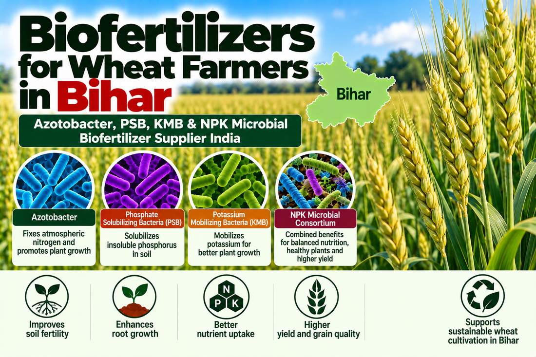 Biofertilizers for Wheat Farmers in Bihar | Azotobacter, PSB, KMB & NPK Microbial Biofertilizer Supplier India