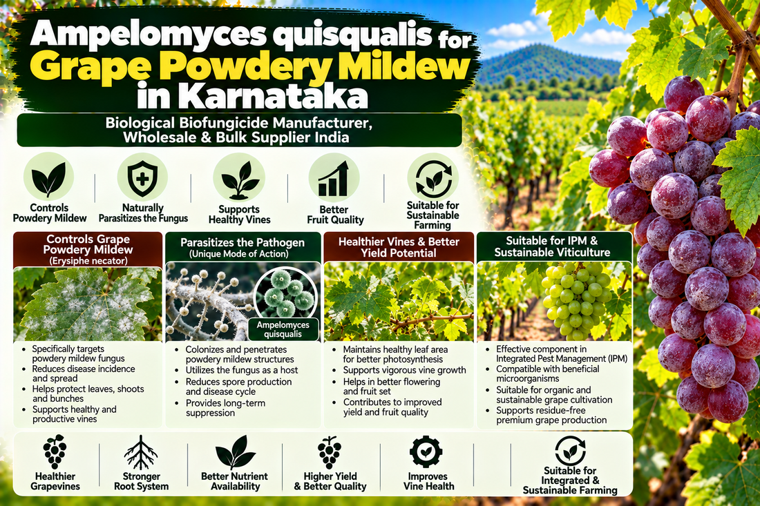 Ampelomyces quisqualis for Grape Powdery Mildew in Karnataka | Biological Biofungicide Manufacturer, Wholesale & Bulk Supplier India