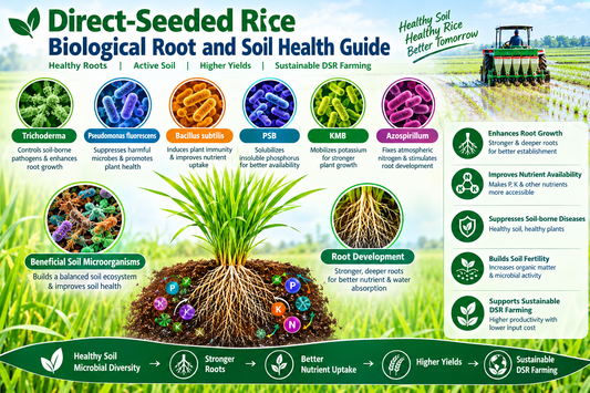 Direct-Seeded Rice Biological Root and Soil Health Guide | Trichoderma, Pseudomonas fluorescens, Bacillus subtilis, PSB, KMB, Azospirillum, Beneficial Soil Microorganisms, Root Development & Sustainable DSR Farming – Bactostore India