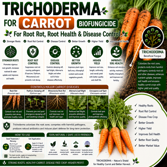 Trichoderma for Carrot: Natural Biofungicide for Root Rot, Damping-off Control & Higher Root Yield