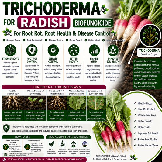 Trichoderma for Radish: Natural Biofungicide for Root Rot, Damping-off Control & Higher Root Yield