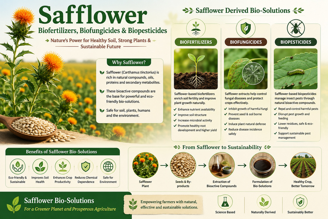 Safflower Biofertilizers, Biofungicides & Biopesticides for Higher Seed Yield and Premium Oil Quality