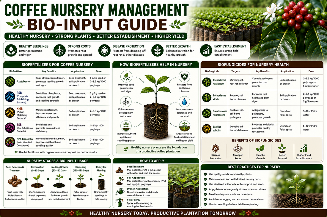Coffee Nursery Management with Biofertilizers, Biofungicides & Biopesticides for Healthy Seedlings