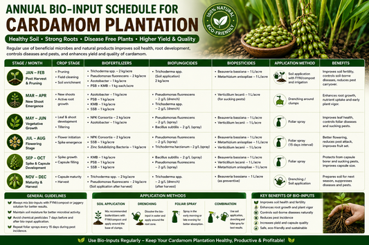 Annual Bio-input Schedule for Cardamom Plantation for Higher Yield