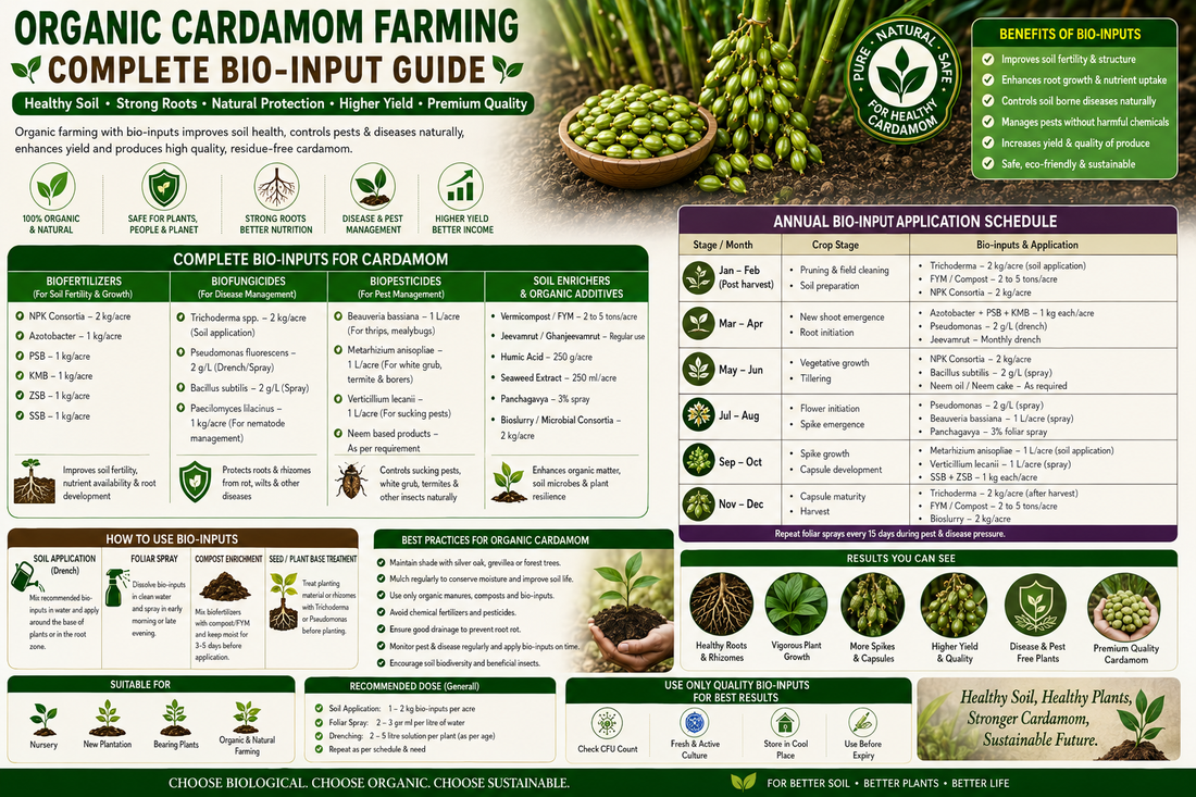 Organic Cardamom Farming with Biofertilizers, Biofungicides & Biopesticides