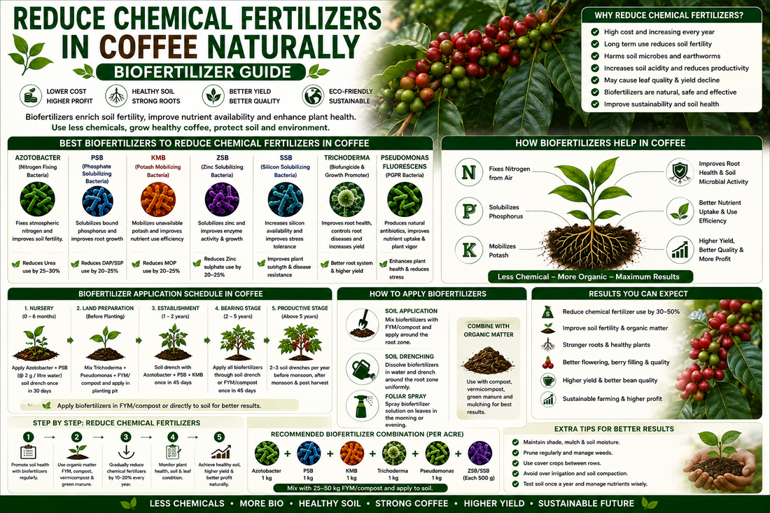 Reduce Chemical Fertilizers in Coffee Naturally with Biofertilizers | Complete Farmer Guide