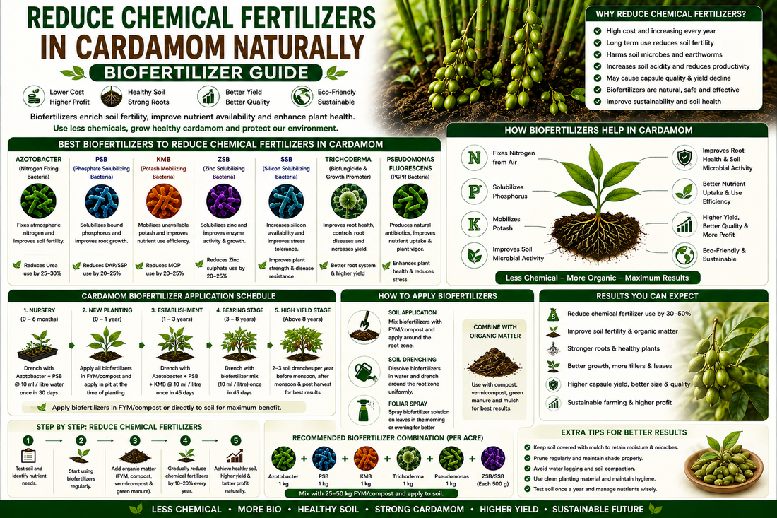 Reduce Chemical Fertilizers in Cardamom Naturally with Biofertilizers | Complete Farmer Guide