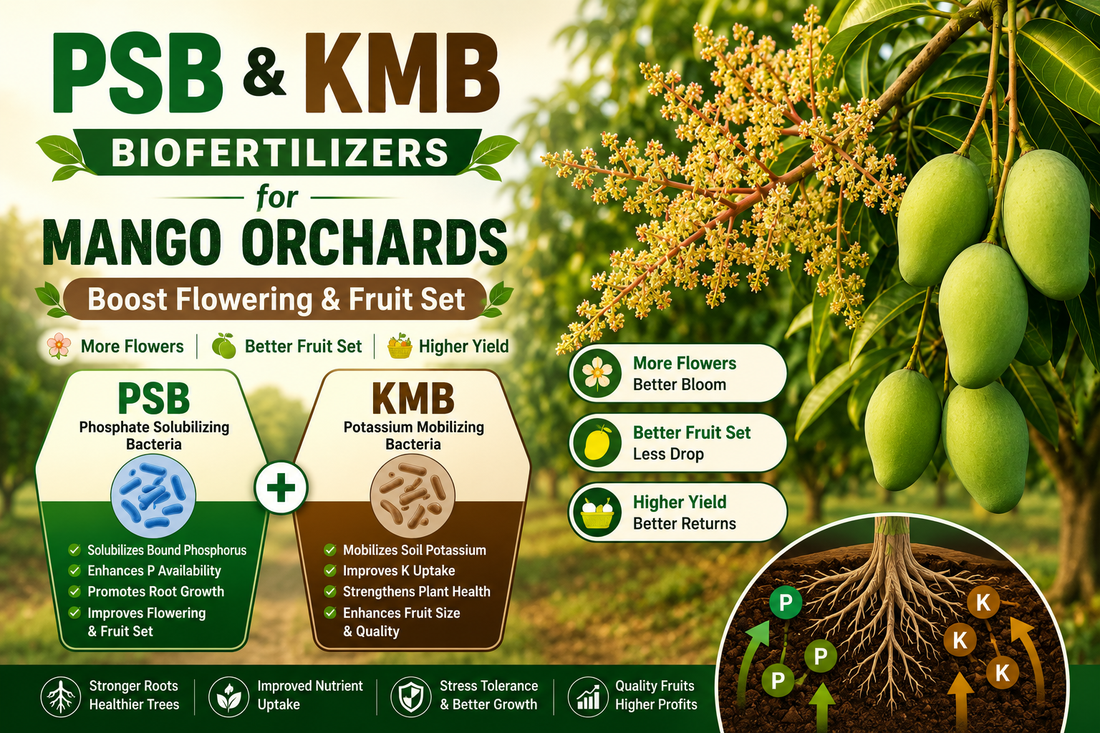 Optimizing Mango Flowering, Fruit Set, and Size: The Essential Role of PSB & KMB Bio-Inputs in Orchards