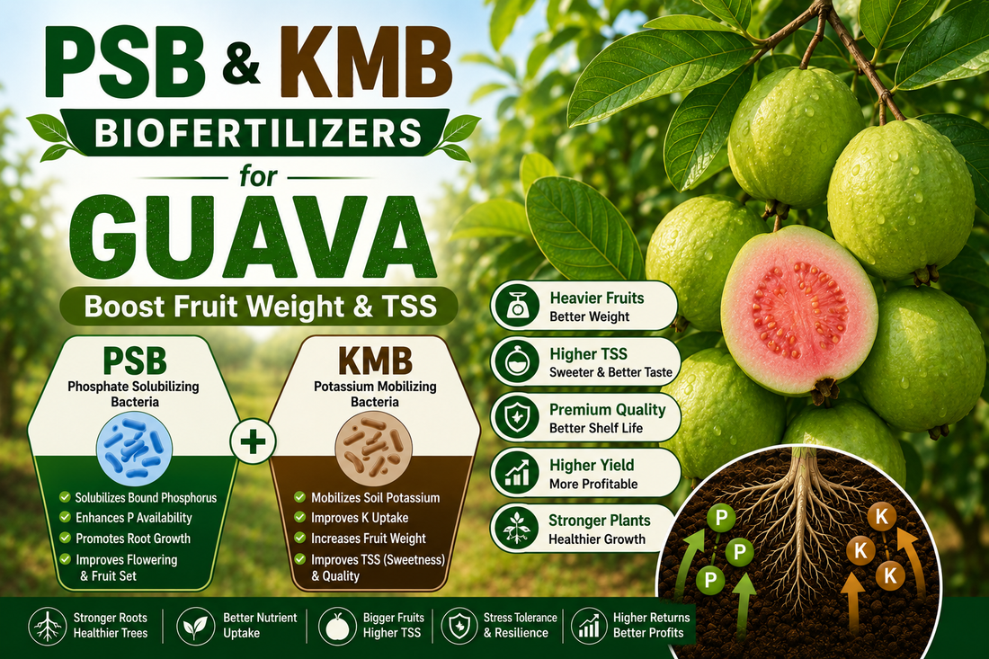 Unlocking Commercial Guava Yields: How PSB & KMB Biofertilizers Drive Fruit Size, Flesh Crispness, and Soil Health