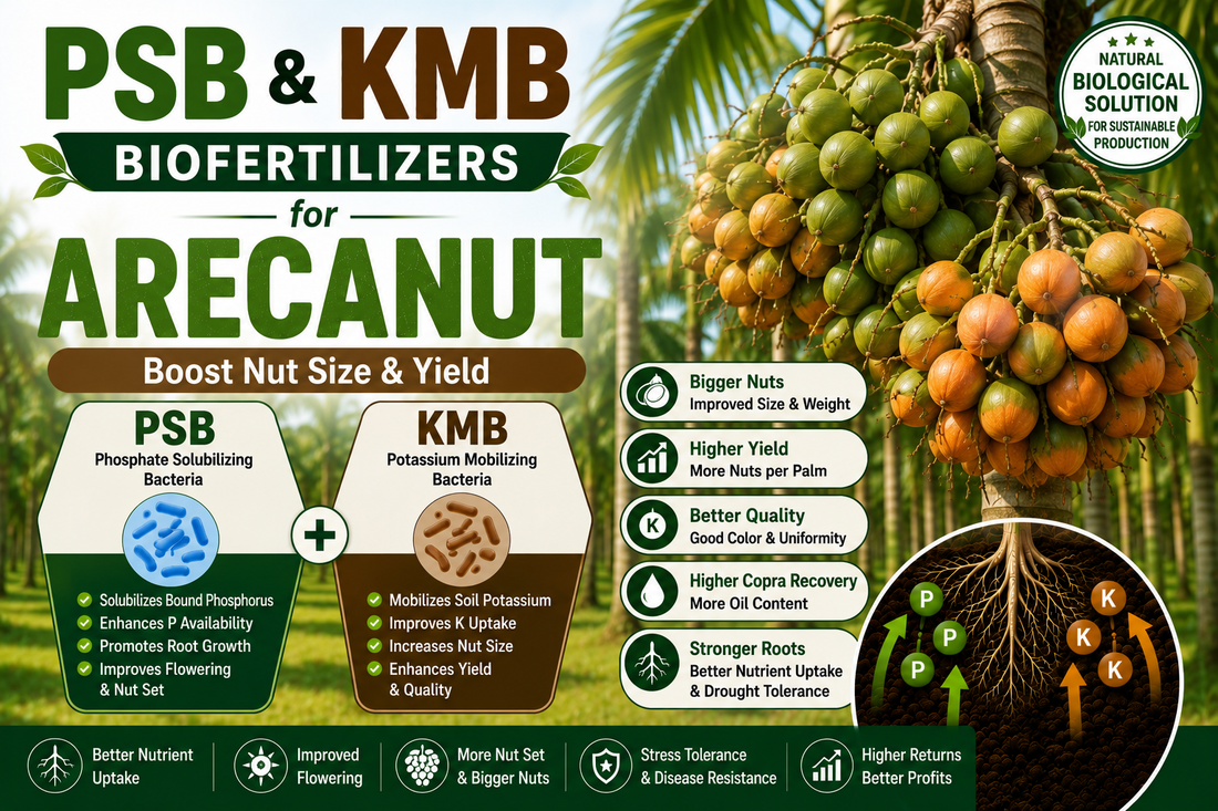 Unlocking Peak Arecanut Yields: How PSB & KMB Biofertilizers Drive Bunch Setting, Nut Density, and Kernel Weight