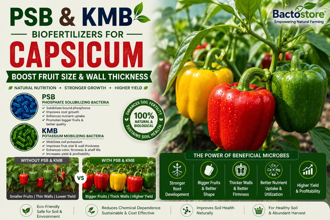Unlocking Peak Capsicum Yields: How PSB & KMB Biofertilizers Drive Flower Retention, Blocky Fruit Shape, Pericarp Thickness, and Shelf Life