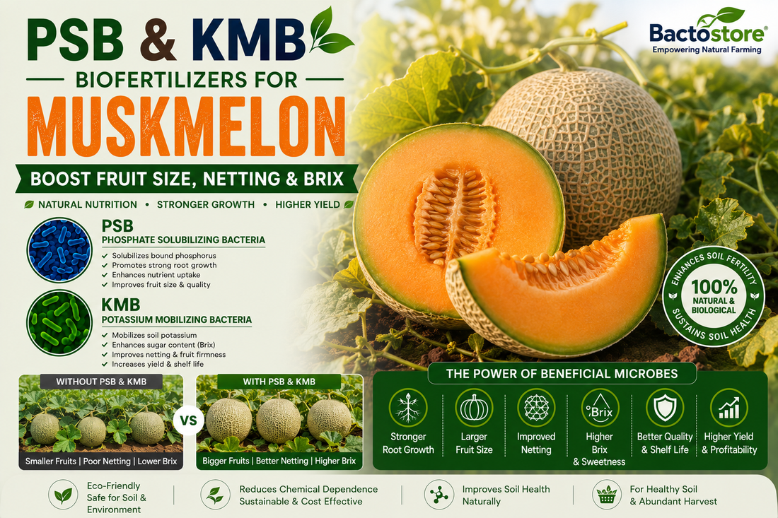 Supercharging Muskmelon Yields: How PSB & KMB Biofertilizers Drive Female Flower Retention, Uniform Fruit Netting, High Brix Sweetness, and Aroma