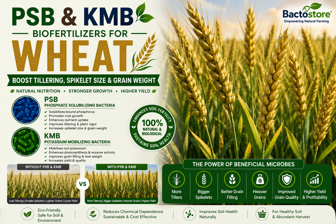 Supercharging Wheat Tonnage: How PSB & KMB Biofertilizers Drive Crown Root Initiation, Tillering, Spikelet Filling, and Lodging Resistance