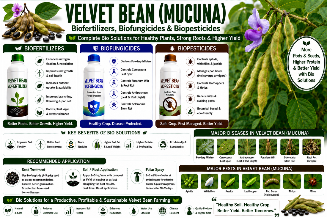 Velvet Bean (Mucuna) Biofertilizers, Biofungicides & Biopesticides for Higher Biomass, Seed Yield and Soil Health