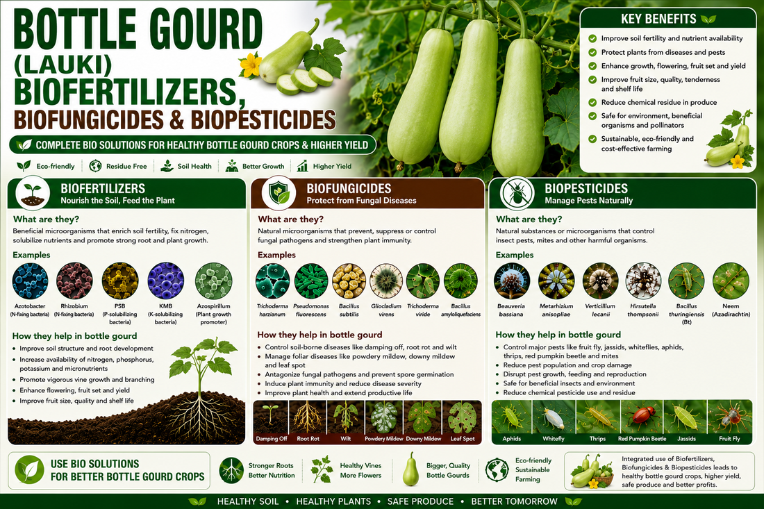 Bottle Gourd (Lauki) Biofertilizers, Biofungicides & Biopesticides for Higher Yield and Superior Fruit Quality