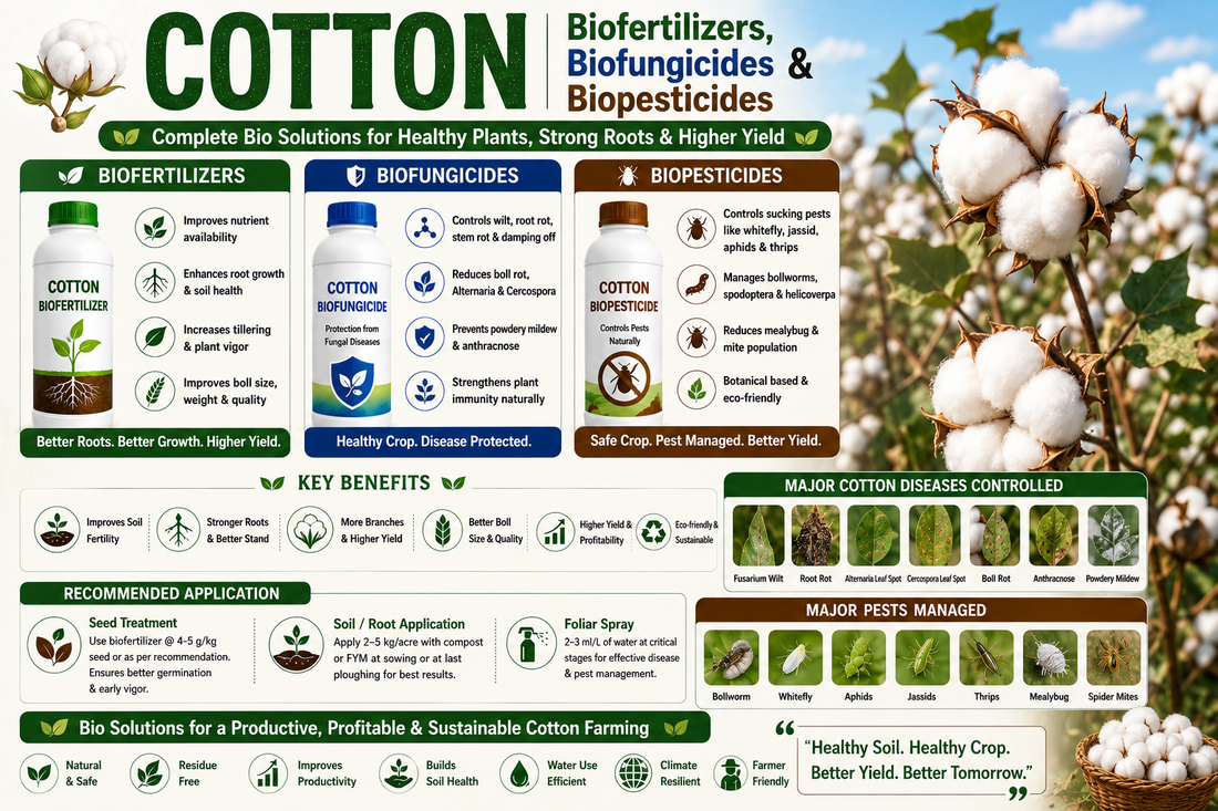 Cotton Biofertilizers, Biofungicides & Biopesticides for Higher Boll Yield and Superior Fiber Quality