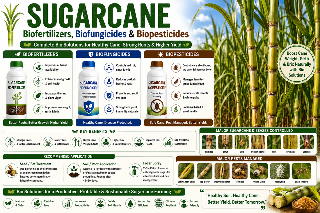 Sugarcane Biofertilizers, Biofungicides & Biopesticides for Higher Cane Yield and Sugar Recovery