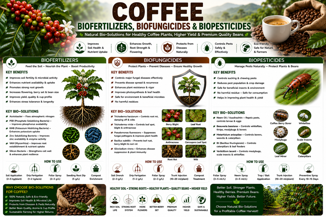 Coffee Biofertilizers, Biofungicides & Biopesticides for Higher Cherry Yield, Bean Quality and Sustainable Plantation Management