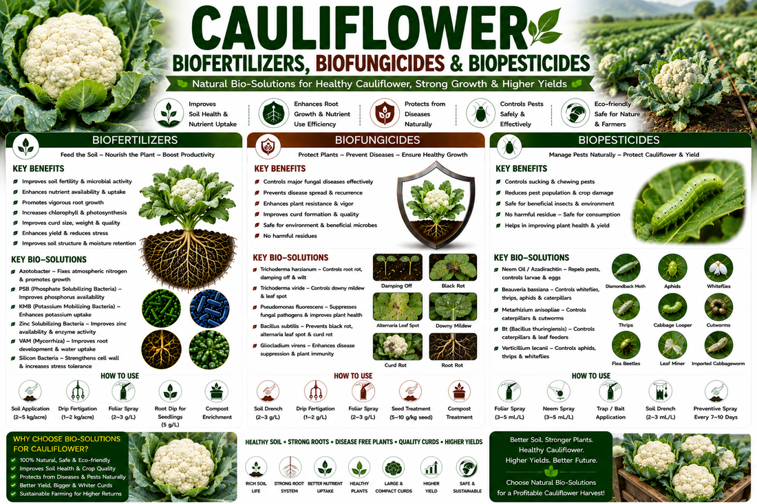 Cauliflower Biofertilizers, Biofungicides & Biopesticides for Higher Curd Quality and Sustainable Production