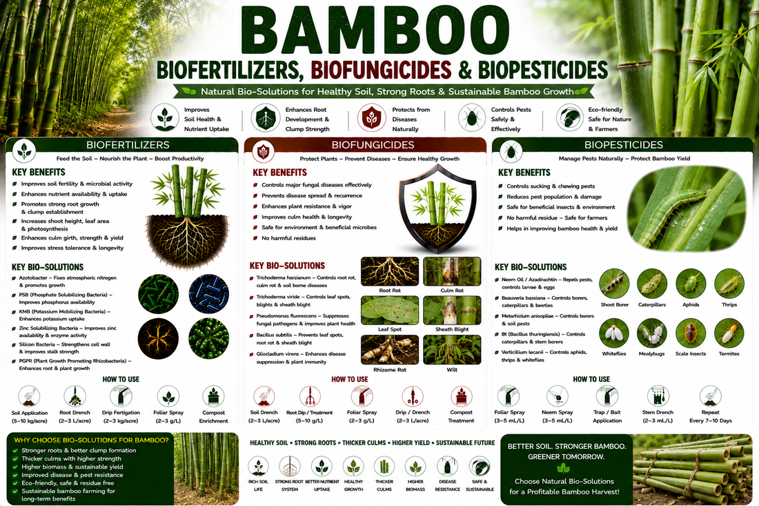Bamboo Biofertilizers, Biofungicides & Biopesticides for Faster Culm Growth, Higher Biomass and Sustainable Bamboo Cultivation