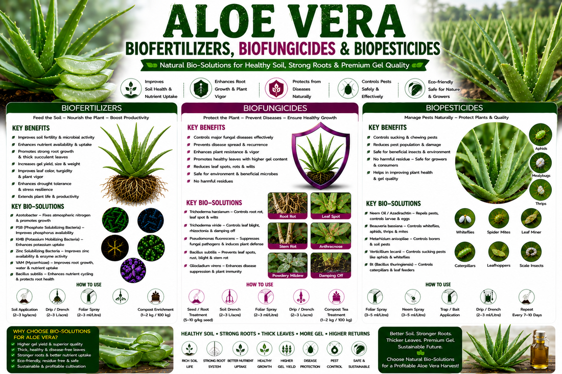 Aloe Vera Biofertilizers, Biofungicides & Biopesticides for Higher Gel Yield, Healthy Plants and Sustainable Aloe Vera Cultivation